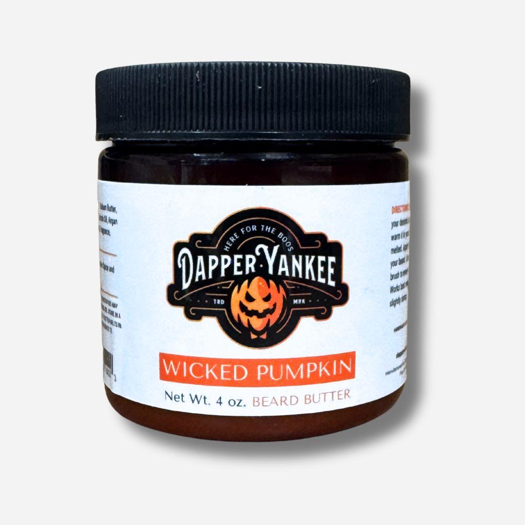 Wicked Pumpkin Beard Butter by Dapper Yankee in a 4oz jar, pumpkin scent
