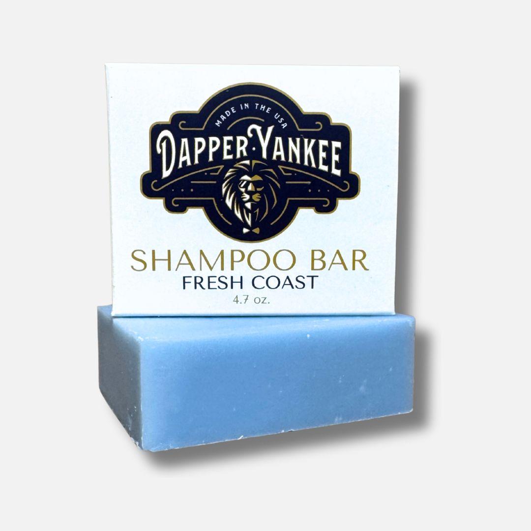 Fresh Coast shampoo bar with 'Dapper Yankee' label on a white background