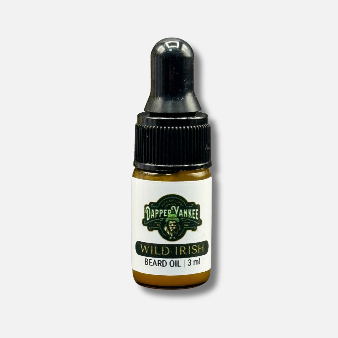 Bottle of Dapper Yankee Wild Irish Beard Oil on a white background