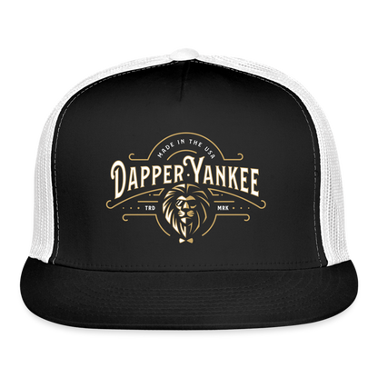 Dapper Yankee Trucker Hat (Black) - black/white