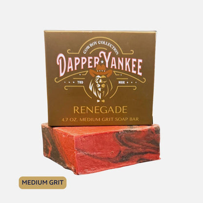Dapper Yankee Renegade soap bar with packaging on a white background