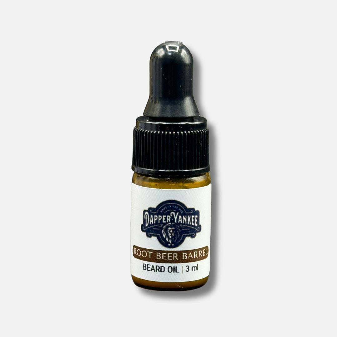 Bottle of Dapper Yankee Root Beer Barrel Beard Oil on a white background