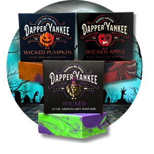 Wicked Collection 3-Pack Soap Set featuring Halloween designs: wicked apple, wicked pumpkin, and wicked from Dapper Yankee