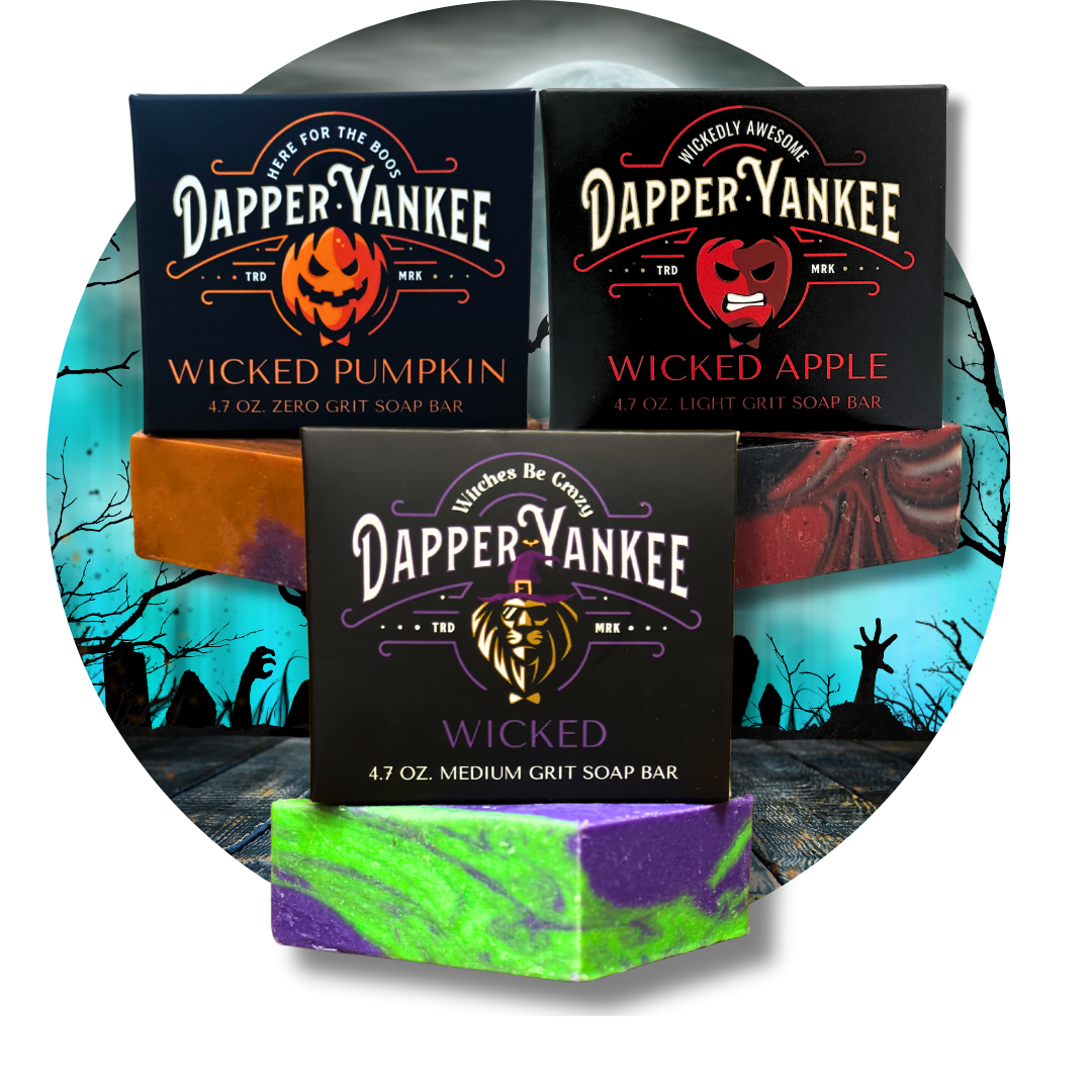 Wicked Collection 3-Pack Soap Set featuring Halloween designs: wicked apple, wicked pumpkin, and wicked from Dapper Yankee